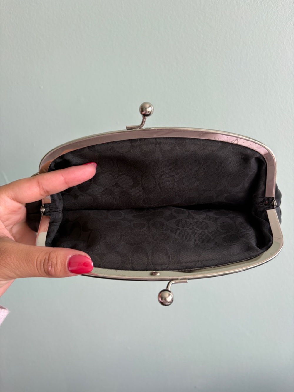 Coach Black Leather Kiss-Lock Wristlet Clutch - Picture 2 of 2
